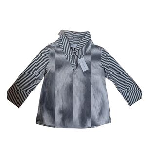 Striped Black and White Mock-Collar Blouse